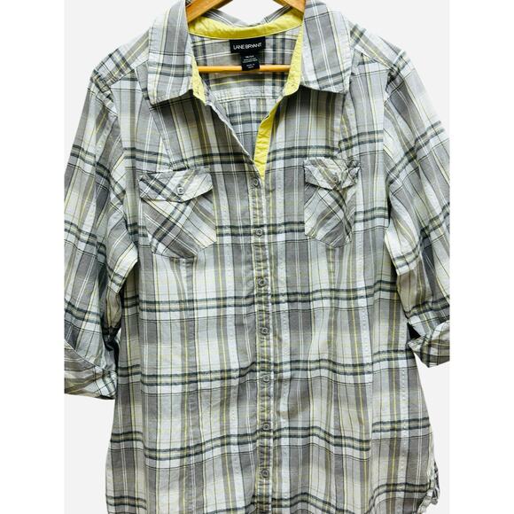 Lane Bryant Plaid‎ Button Down Shirt 18/20 Black White Yellow Plus Size - Picture 2 of 8
